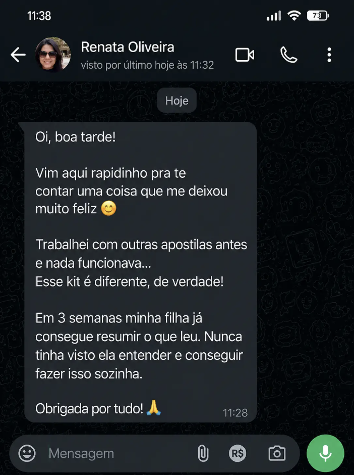 Depoimento Renata Oliveira — em 3 semanas minha filha já consegue resumir o que leu